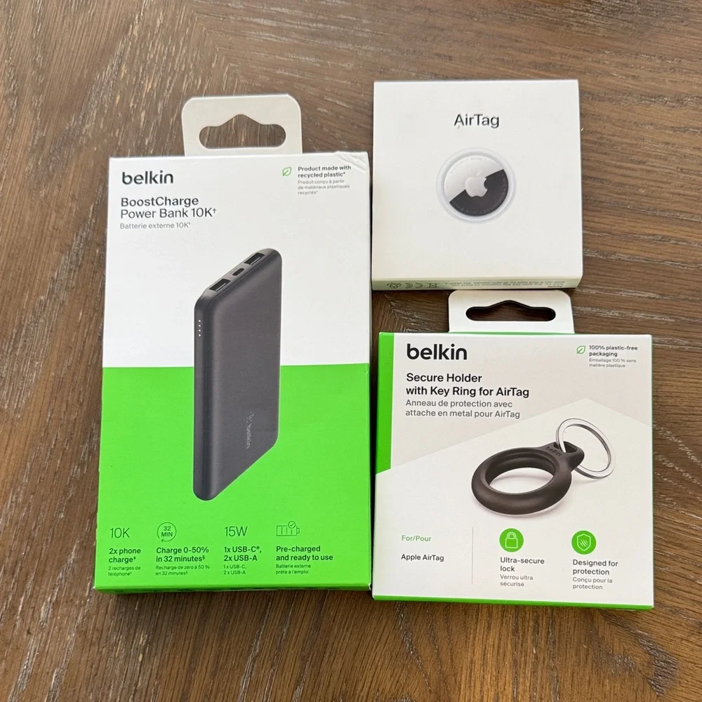 Apple AirTag, Belkin, Key Ring for Air tag, Belkin BoostCharge 10K Power Bank